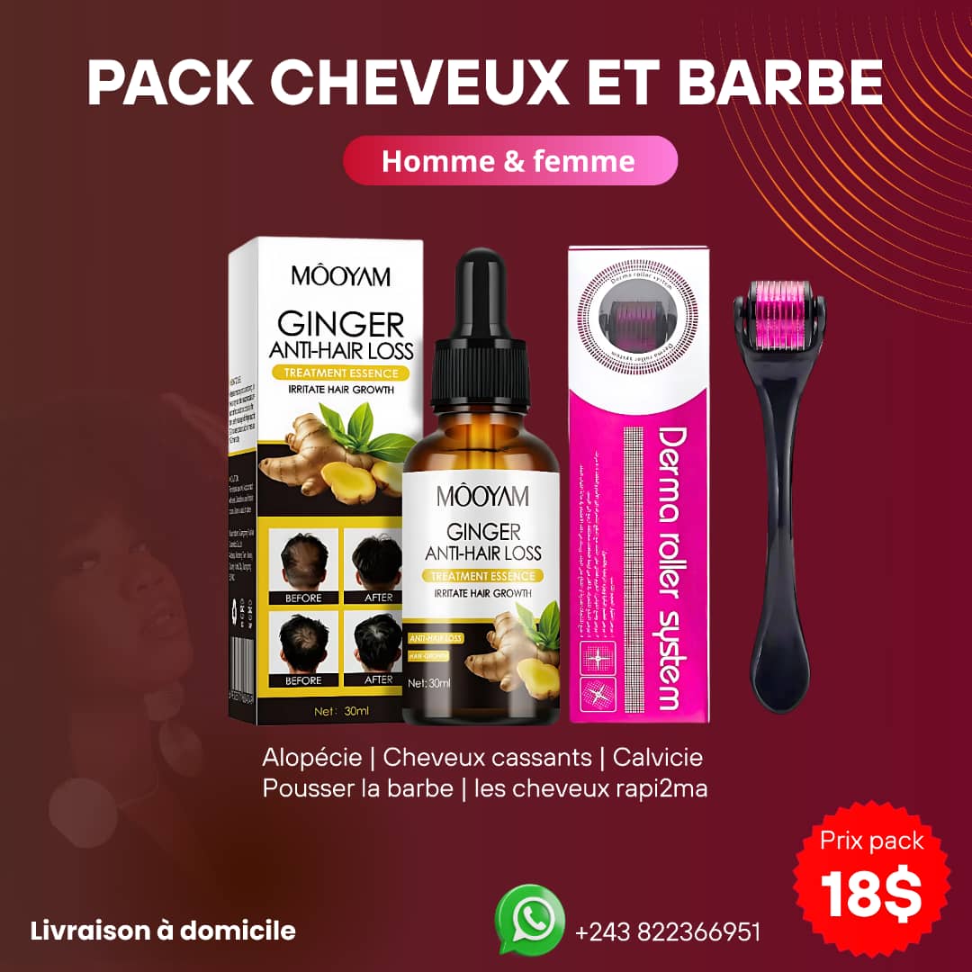 Derma Roller & Huile Ginger - La Solution Complète contre la Chute de Cheveux, l'Alopécie et la Barbe.